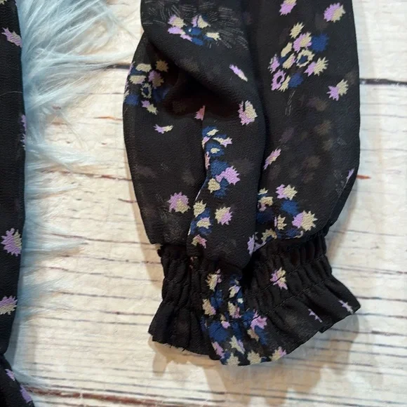 Urban Outfitters V Tie Neck Floral Ruffle Long Sleeve Mini Dress sz S - Picture 4 of 8